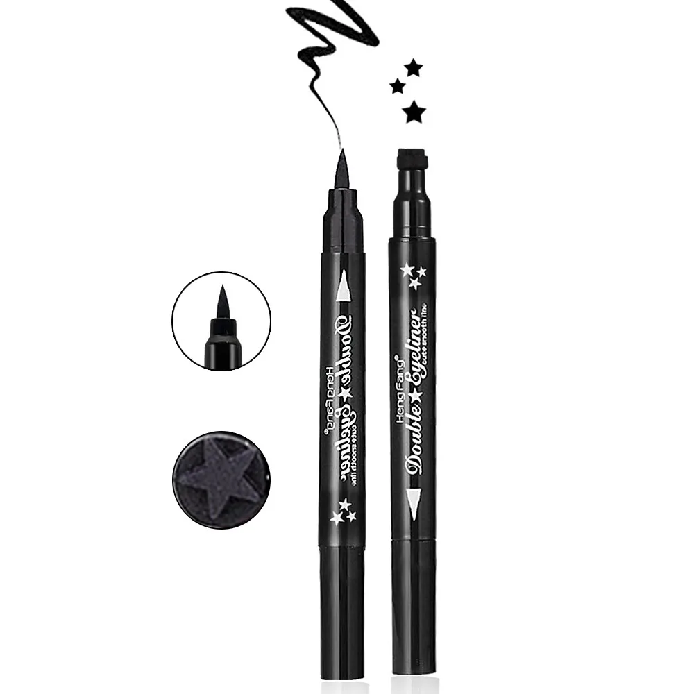 2 в 1 Подводка для глаз штамп один шаг водонепроницаемый двуглавый жидкий черный карандаш для глаз макияж марки крыло карандаш для глаз TSLM2