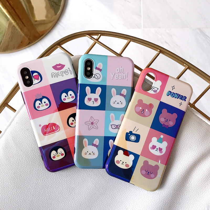 

JAMULAR Cartoon Bear Blue Ray Phone Case For iPhone X 6 6s XS MAX XR 7 8 Plus Cute Rabbit Penguin Soft Silicone Back Cover Coque