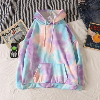 

Men and Women Dyed Hooded Sweater Fashion Street Trend Pullover Sweatshirt Long Sleeve Crop Top Couple Sweater Rainbow Sweater