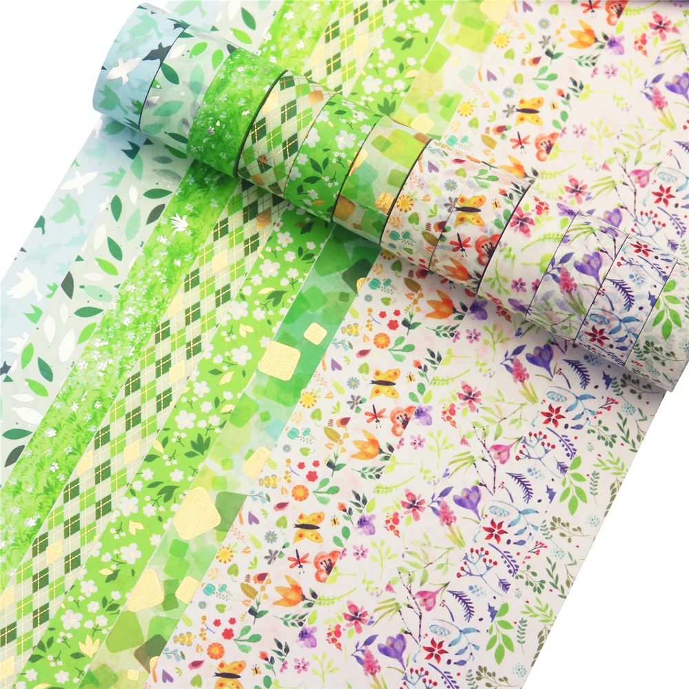 12Rolls Gold Foil Spring Floral Wahsi Tape MarskingTape Diy Scrapbooking Sticker Label Handmade Gift Decoration