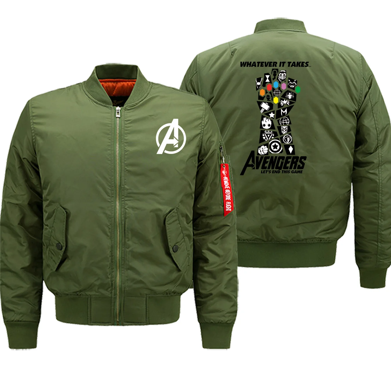 

High Quality Thick Coat The Avengers Men's Baseball uniform Infinity Gauntlet Print Military Bomber Jacket Superhero Streetwear