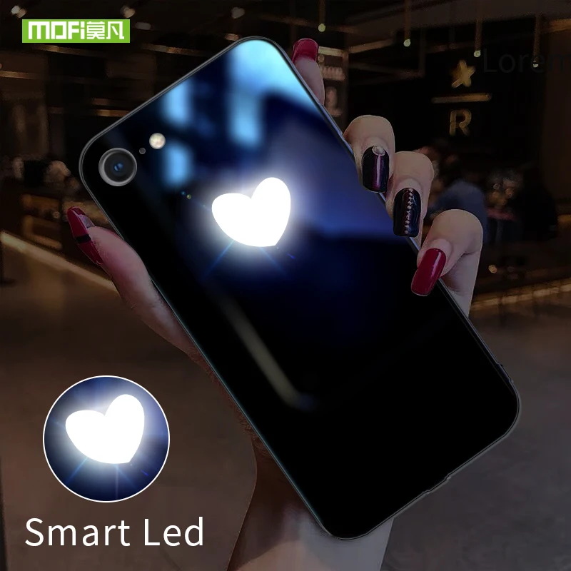 Smart LED Glowing Phone Case For Apple iPhone 7 8 Plus Cases Back Cover Lovely Funda Luxury Silicone Glass Fashion Capa Mofi | Мобильные