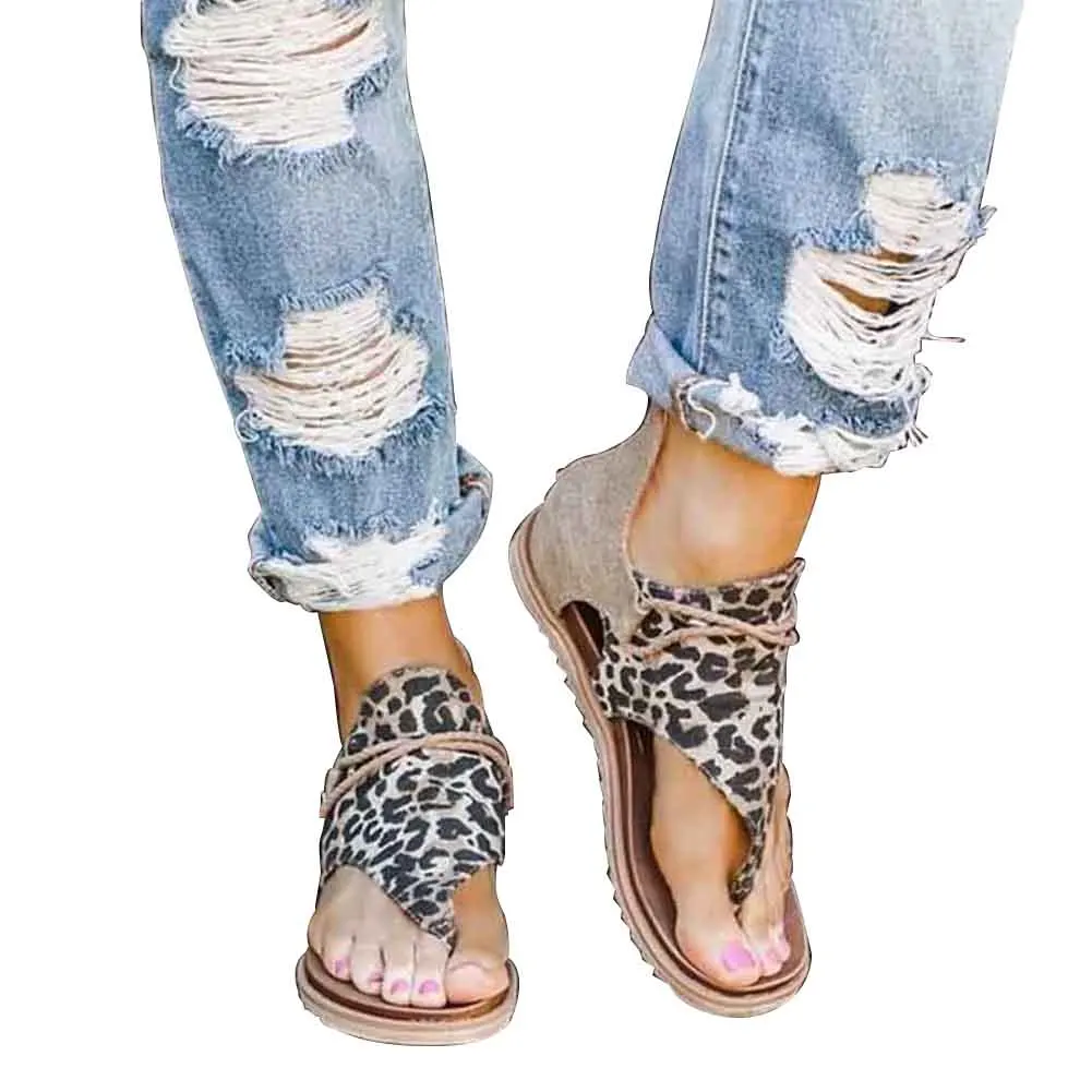 

2020 New Fashion Summer Sandals Leopard Snake Print Women Sandals Non Slip Artificial PU Flat Heel Women Beach Shoes