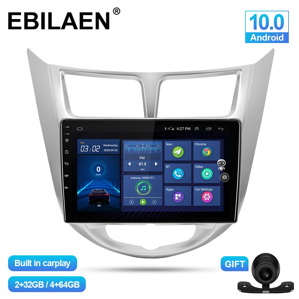 

EBILAEN Car Multimedia player For Hyundai Solaris Accent Verna Android 10.0 Autoradio GPS Navigation Radio Camera Headunit DVR