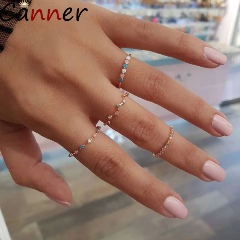 

4 Pcs/Set Rings Set Silver Gold knuckle Rings For Women Crystal Opal Rings Set Personalized Finger Rings Party Jewelry Rings F40