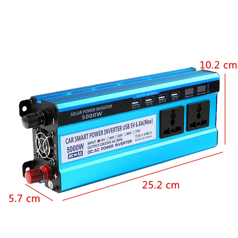 Солнечный инвертор 12/24/48V 220V 5000W инвертор Напряжение преобразователь 4 USB, зарядное устройство солнечной Мощность инвертор Зарядное устройство для автомобиля
