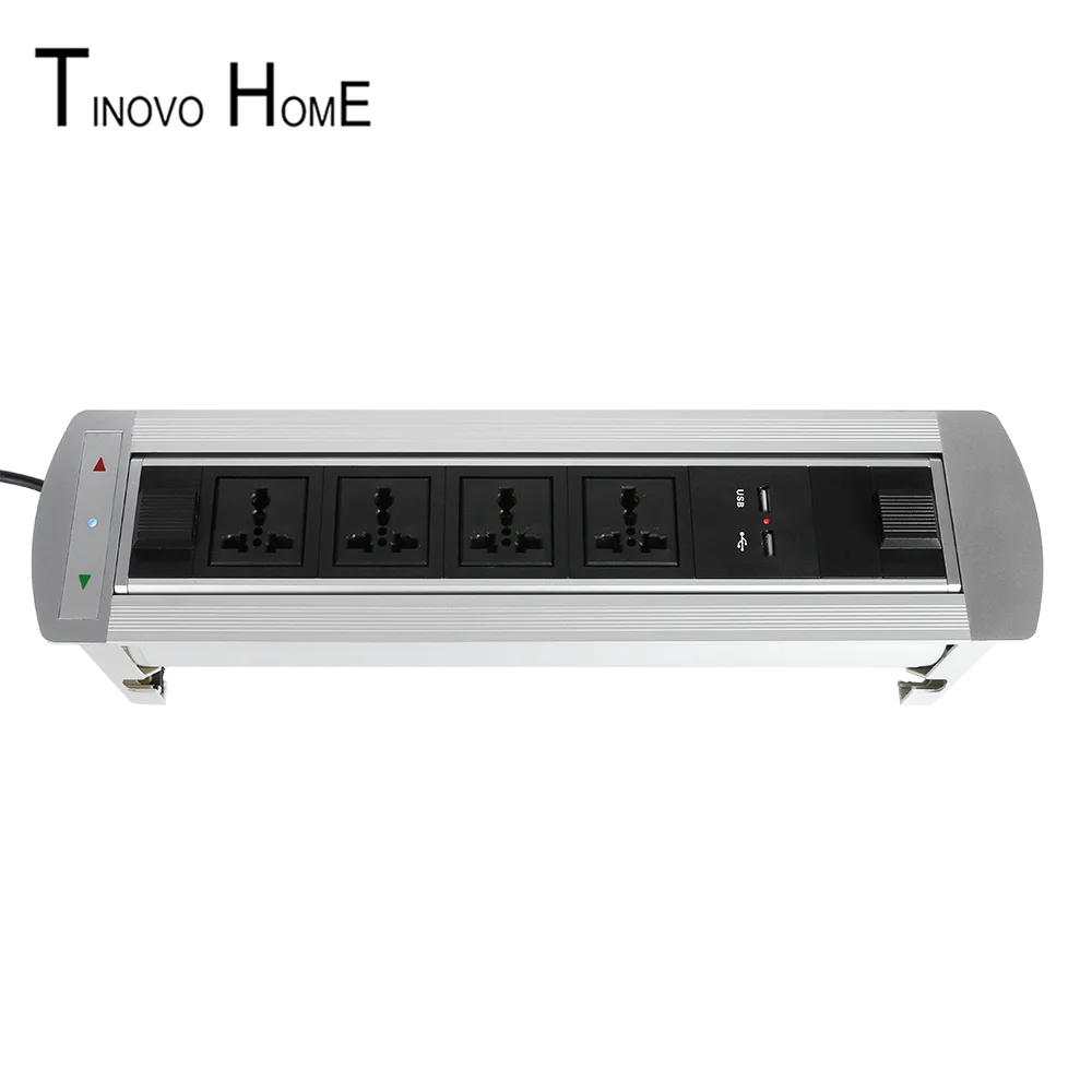 

High-end electric rotary / desktop socket /4-bit universal power jack/USB charging 5V 2.1A / Aluminum alloy silver/ Customizable