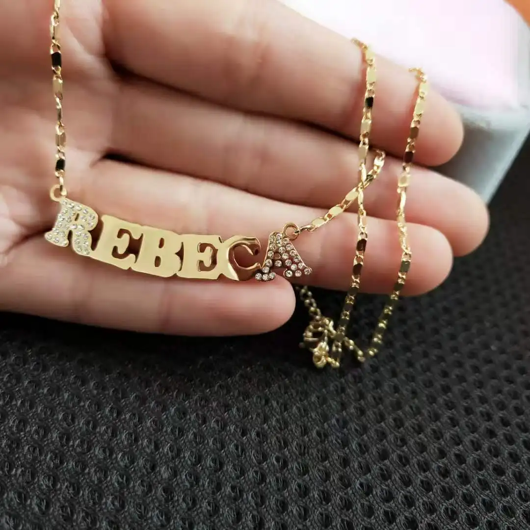 DOREMI Iced Out Bling Personalized Custom Name Necklace Your Name Stainless Steel Charm Nameplate Necklace Jewelry Women Gifts