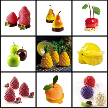 

Silicone 3D Fruit Shape Cake Mold For Mousse Dessert Mould Apple Lemon Pear Cheery Chocolate Pastries Molds DIY Baking Tray