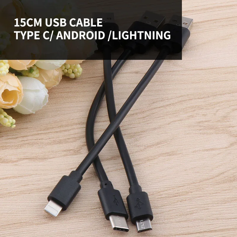 

15cm USB-C Short Cable Type c Micro USB/Type C Power Bank Cable Fast Charging Data Cord for iPhone Samsung Xiaomi Huawei