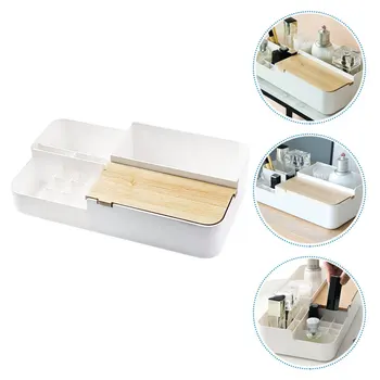 

1PC Plastic Cosmetic Storage Box Home Desktop Dustproof Organizing Box (White)
