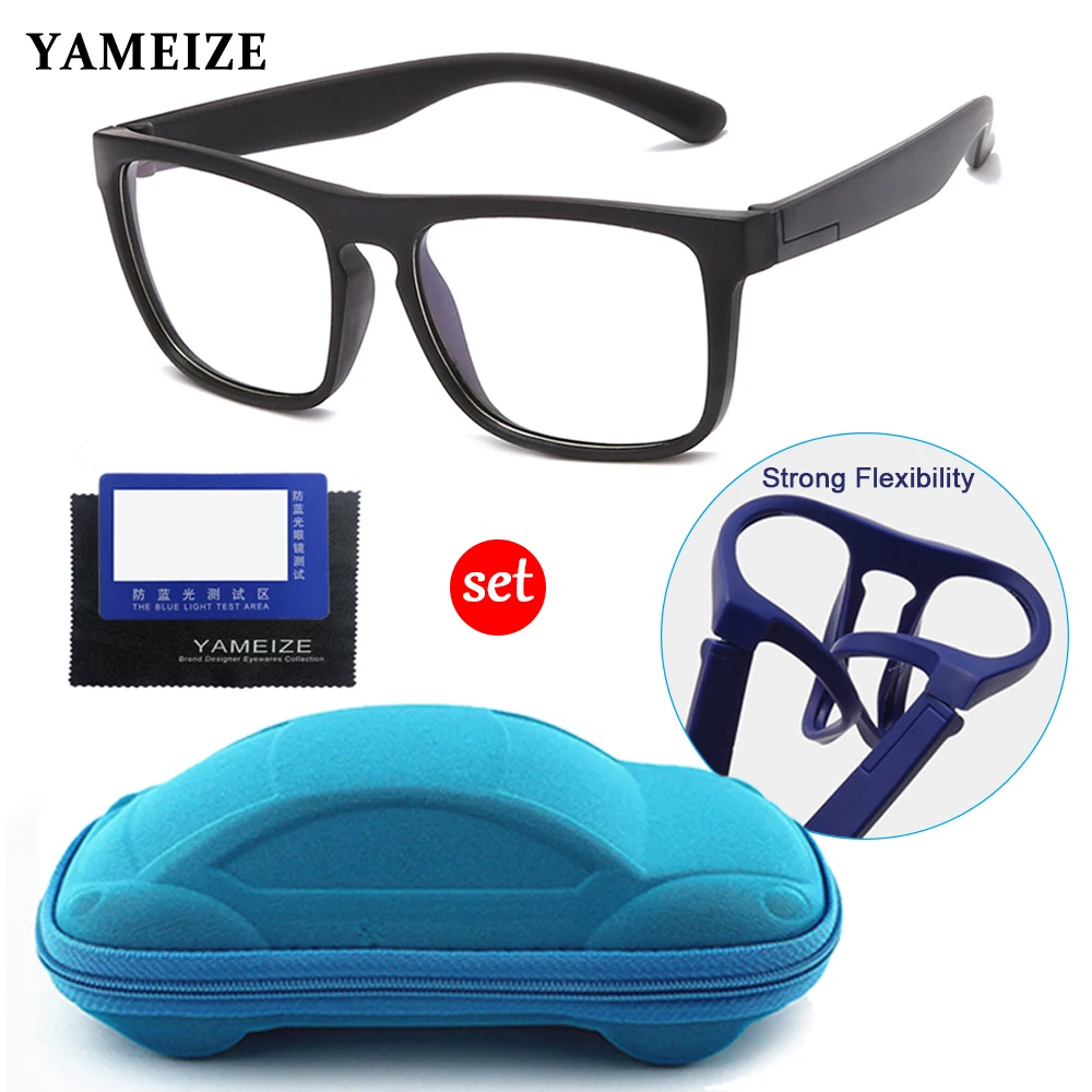 

Kids Anti blue Light Glasses Children Square Optical Frame Eyeware Computer Glass Silicone Soft Eyeglasses With Glasses Car Box