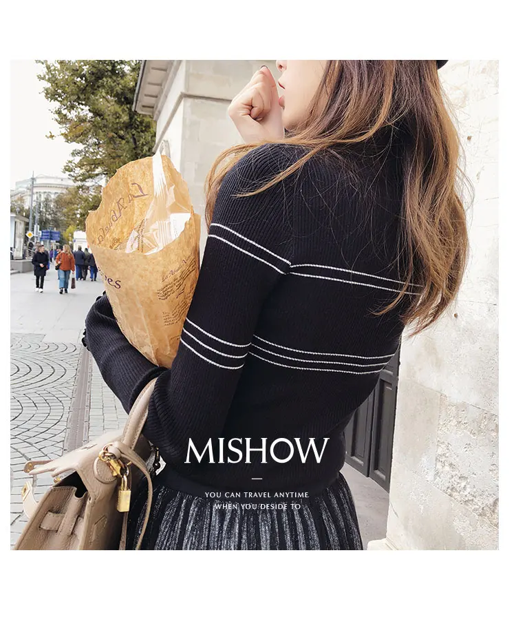 Свитера Mishow, вязаный джемпер с длинным рукавом, одноцветные пуловеры для женщин, полосатый джемпер, осенне-зимняя вязаная одежда, топы MX18D5136