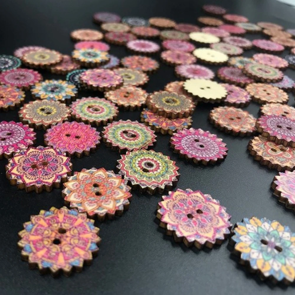 50pcs Painted Gear Wood Buttons With 2 Holes for Handwork Sewing Scrapbook Clothing Crafts Accessories Gift Card 20-25mm