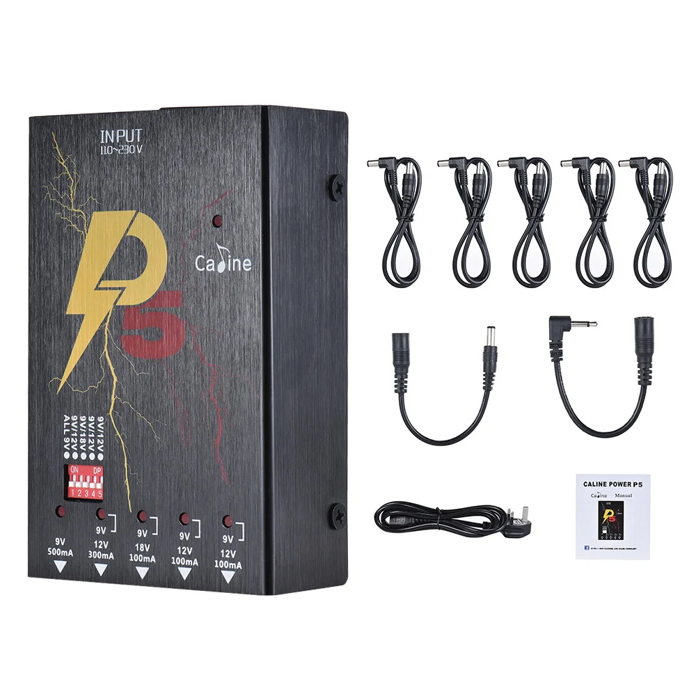 

Caline P5 Guitar Effect Power Supply Station 5 Isolated DC 9V 12V 18V Outputs with Short Circuit Protection