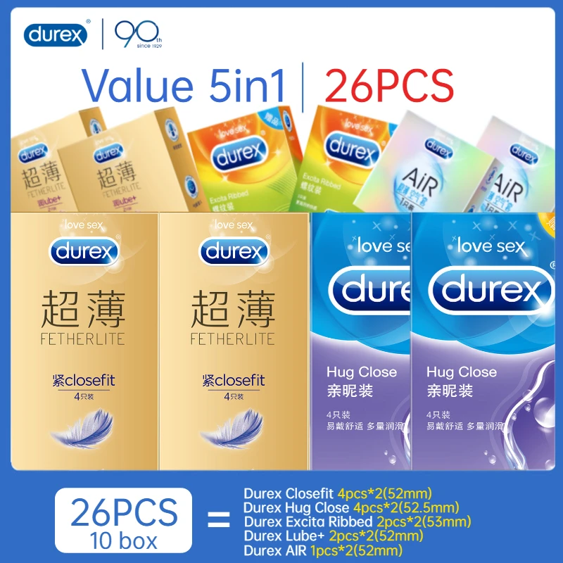 Durex 26 шт./упак. презервативы смешанные 5 типов натуральный латекс Экстра смазка