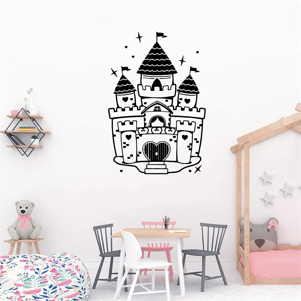 

Милые Мультяшные стикеры в виде замка для детской комнаты, настенные наклейки, креативные Стикеры, виниловые обои ph476