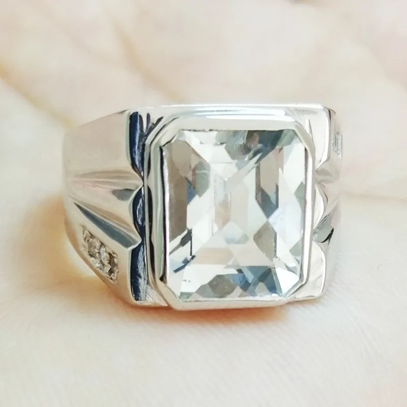 Мужское кольцо с натуральным белым топазом, кольцо,, серебро 925 пробы, 8ct, драгоценный камень, хорошее ювелирное изделие# C910101