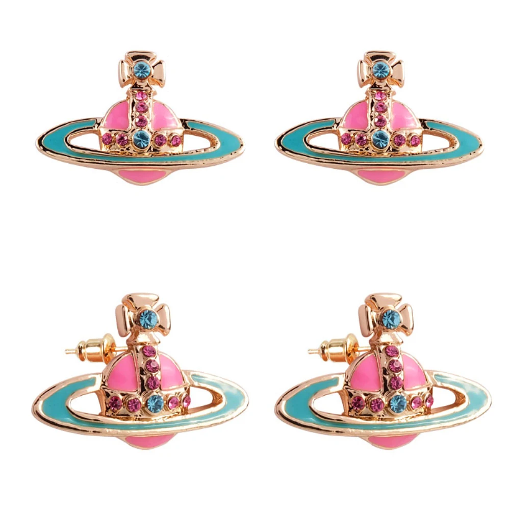 XIAOJINGLING 1 пара Украшенные стразами крест серьги «Сатурн» эмаль планета ухо шпильки для Для женщин, женские ювелирные изделия, подарки 5 Цвета