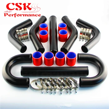 

2.25" 57mm Universal 8Pcs Intercooler Aluminum Pipe Piping+ 8pcs Straight Silicone Hose T-Clamp Kit