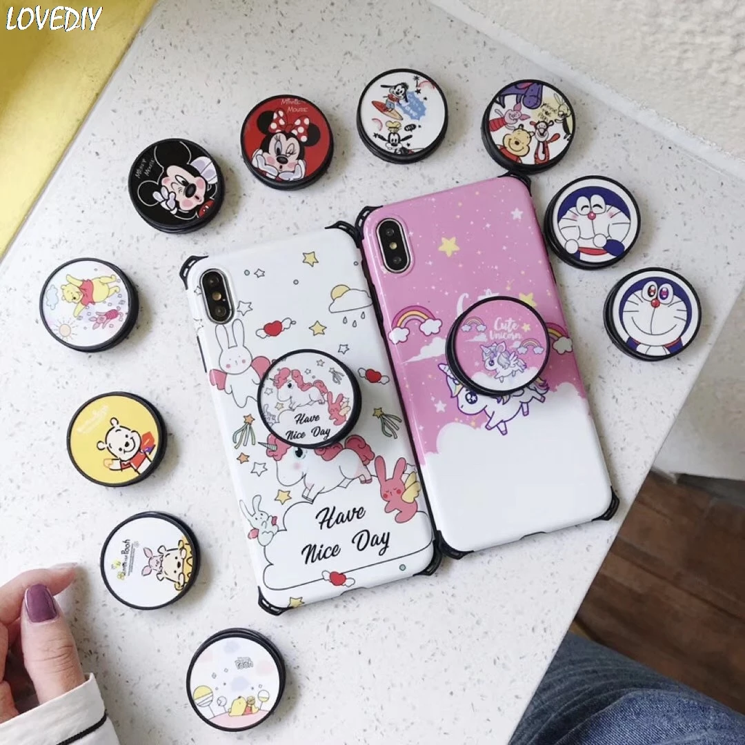 

Phone Holder Cute Cartoon Unicorn Winnie Pooh Minnie Goofy Doraemon Stand Finger Grip Bracket Base Finger Top Support Bracket