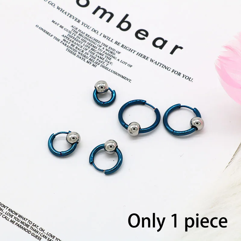 B Blue silver Модные серьги-кольца из нержавеющей стали маленькие круглые квадратные бусы для женщин мужчин Панк Хип-хоп подарочные украшения для ушей 1 штука - Окраска металла: B Blue silver