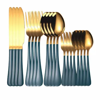 

Full Tableware Stainless Steel Fork Spoon Knife Tableware Sets 20Pcs Cutlery Set Green Gold Cutlery Set Western Eco Friendly