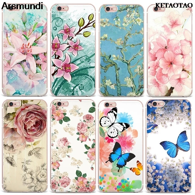 KETAOTAO Butterfly Flower Romantic Pink Phone Cases for iPhone 4S 5C 5S 6 6S 7 8 Plus X Case Crystal Clear Soft TPU Cover |