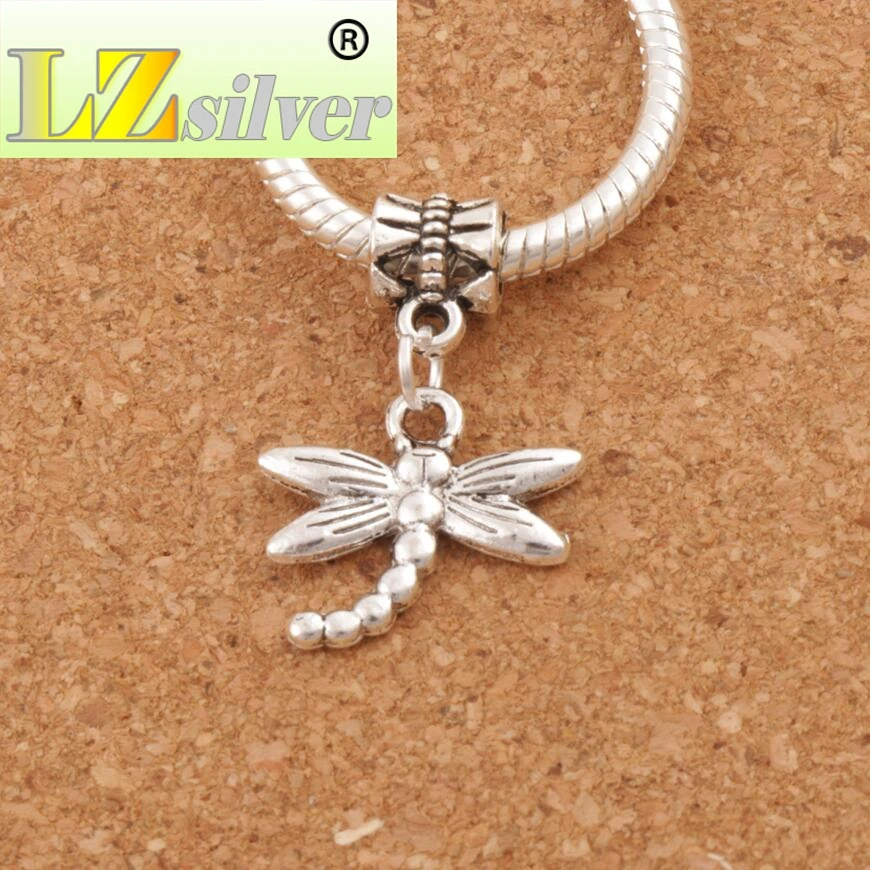 Dots Flying Dragonfly Big Hole Beads 18.1x27mm 100pcs Zinc Alloy Dangle Fit European Charm Bracelets B176