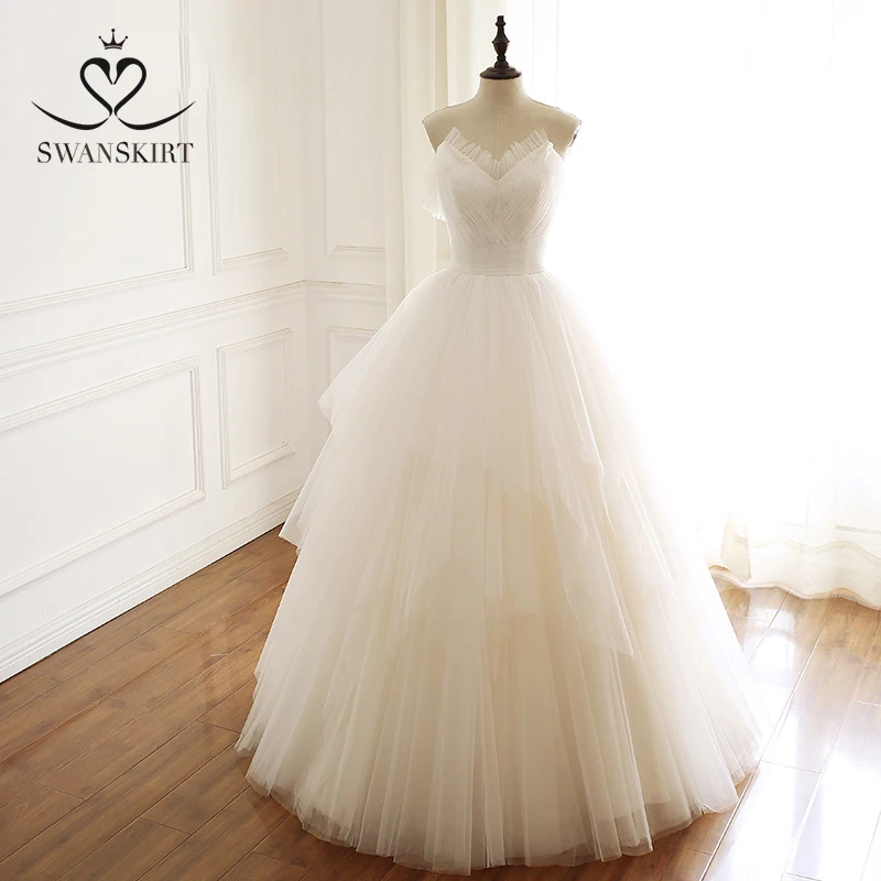 Бохо Тюль свадебное платье Swanskirt A216 простое милое А-силуэт на шнуровке Без Рукавов со шлейфом Vestido De Noiva свадебное платье