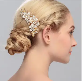 

Wedding Hair Comb Handmade Metal Leaf Flower Hair Bridesmaid Head Piece Crystal Bride Hair Accessories Combs FS12