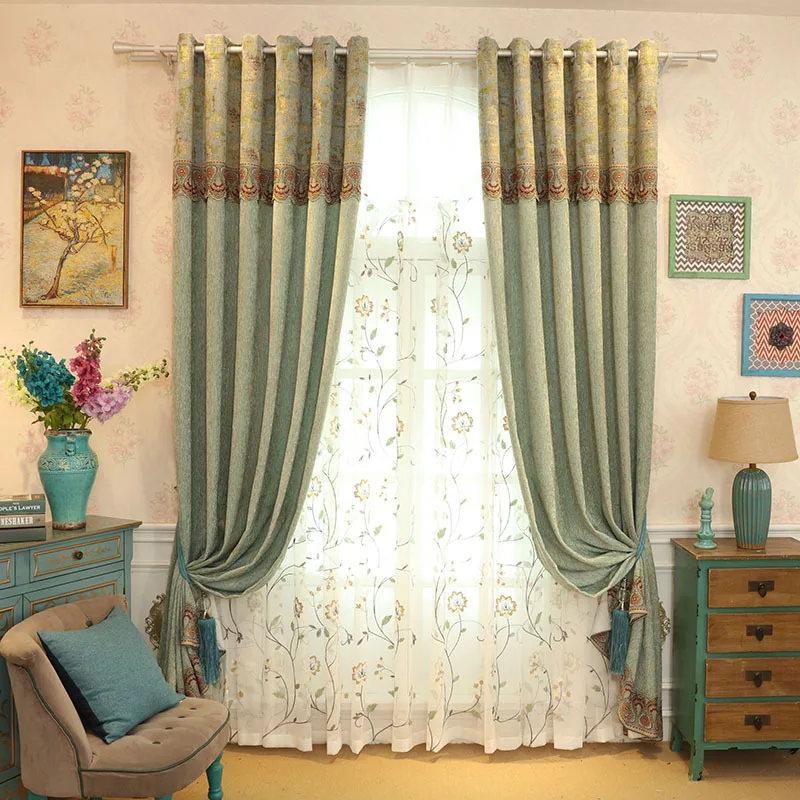 Boutique Chenille Splice Light-shielded Curtains for Living Dining Room Bedroom