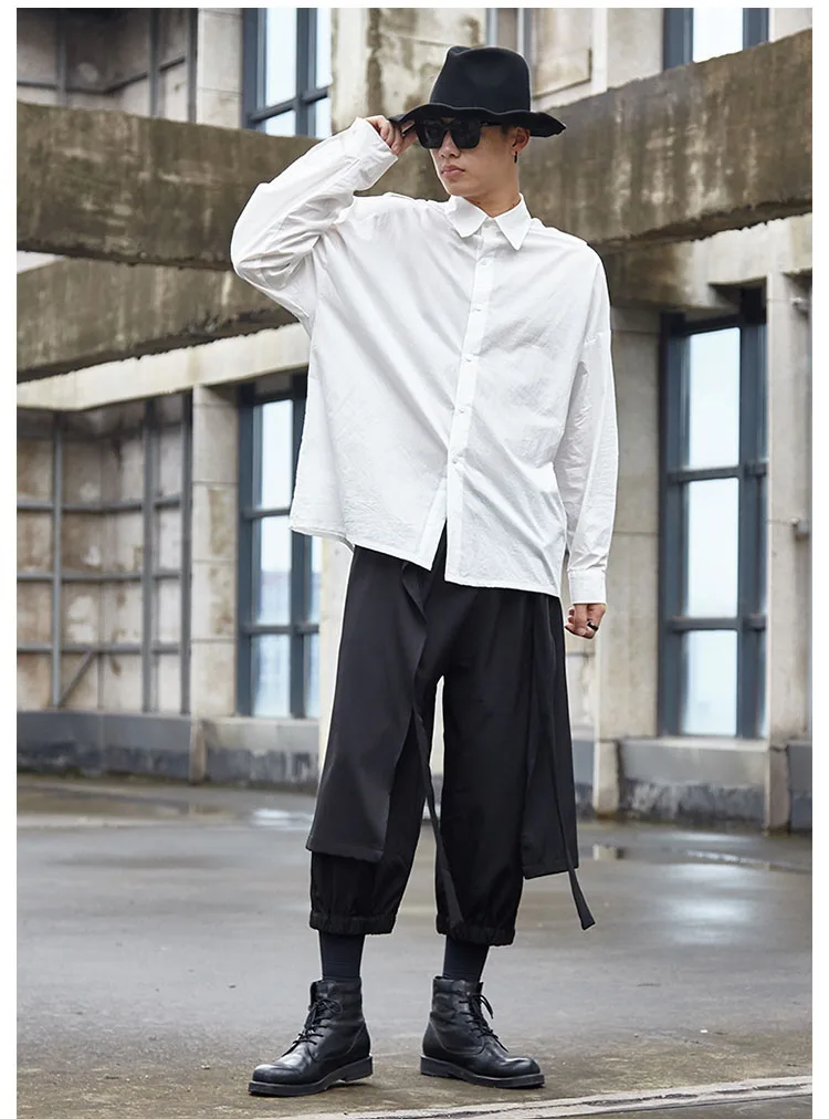 Мужские ремни с длинными рукавами Свободная Мужская рубашка в стиле кэжуал Женская Японская уличная хип-хоп рубашка в готическом стиле сценическая одежда