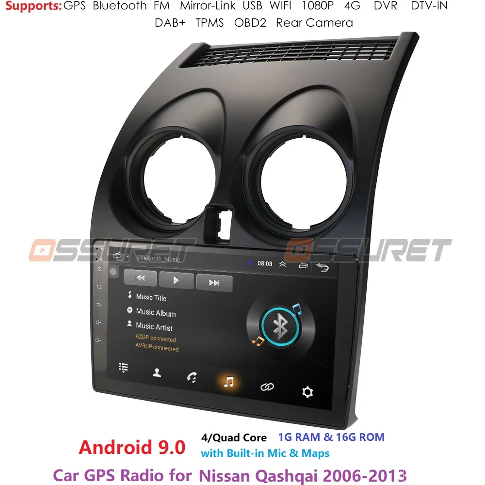 

Android 9.0 Car Radio Stereo 1G+16G Car Multimedia Player 2 DIN For Nissan Qashqai 1 J10 2006-2013 GPS DVR SWC BT Mirror link