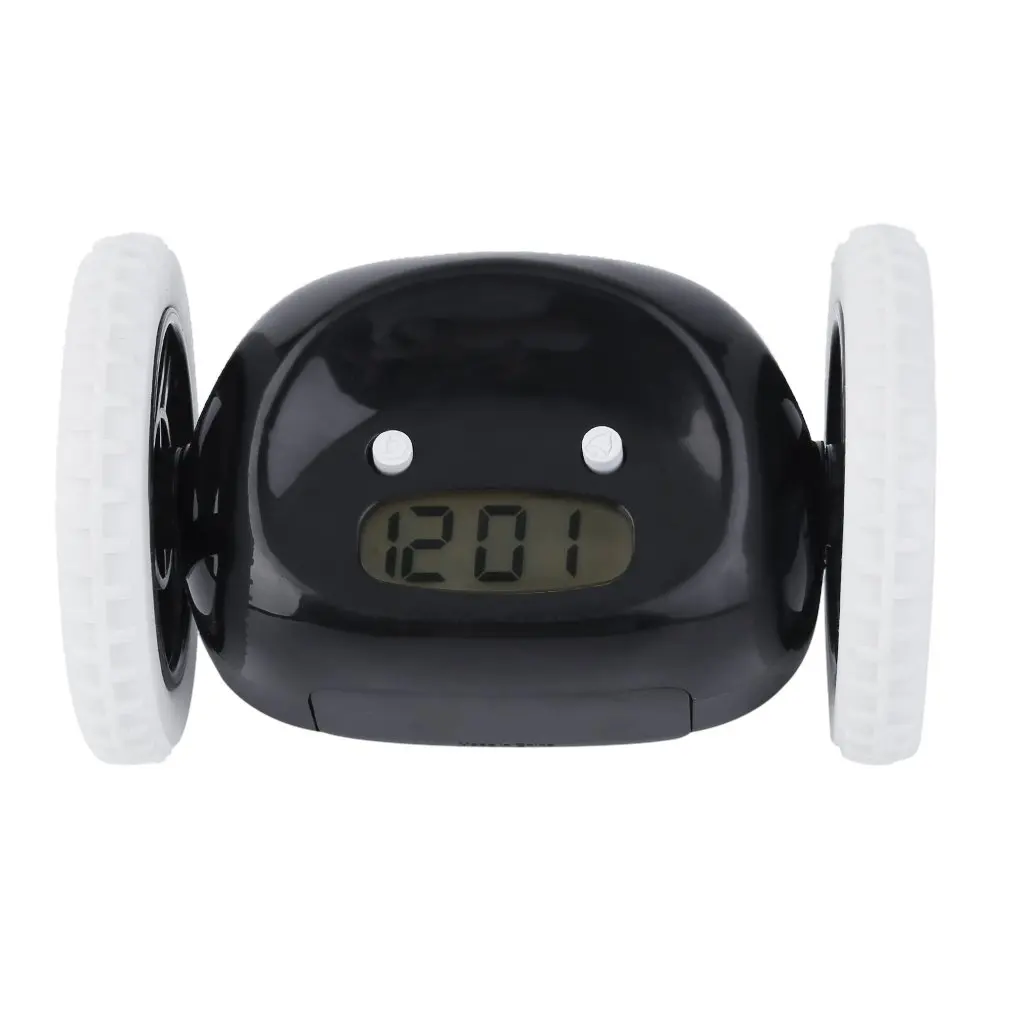 

Creative Design LCD Screen Display Running Alarm Clock Home Bedroom Living Room Runaway Clocky Moving Wheels Clock