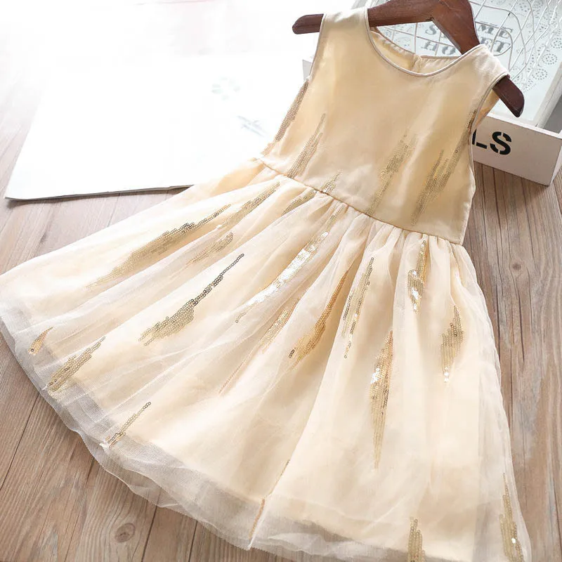 Весеннее газовое платье с блестками; платье для малышей; коллекция года; детская одежда;