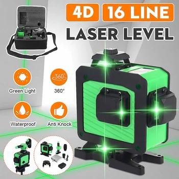 

110~220V 16 Line 360 Horizontal Vertical Cross 4D Green Light Laser Level Self-Leveling Measure Super Powerful Tools Laser Beam
