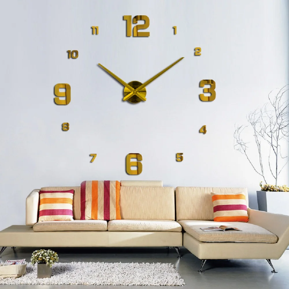 2020 Modern Design Large Wall Clock 3D DIY Quartz Clocks Fashion Watches Acrylic Mirror Stickers Living Room Home Decor Horloge