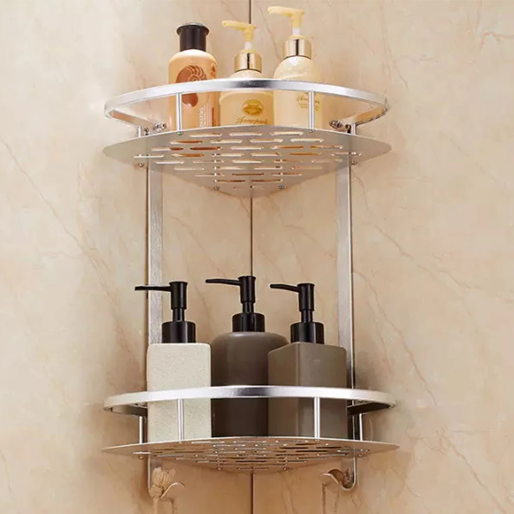 

New Bathroom Corner Shelf Double Tiers Triangle/Square Shower Basket Shampoo Soap Cosmetic Storage Shelves Rack Aluminum Organiz