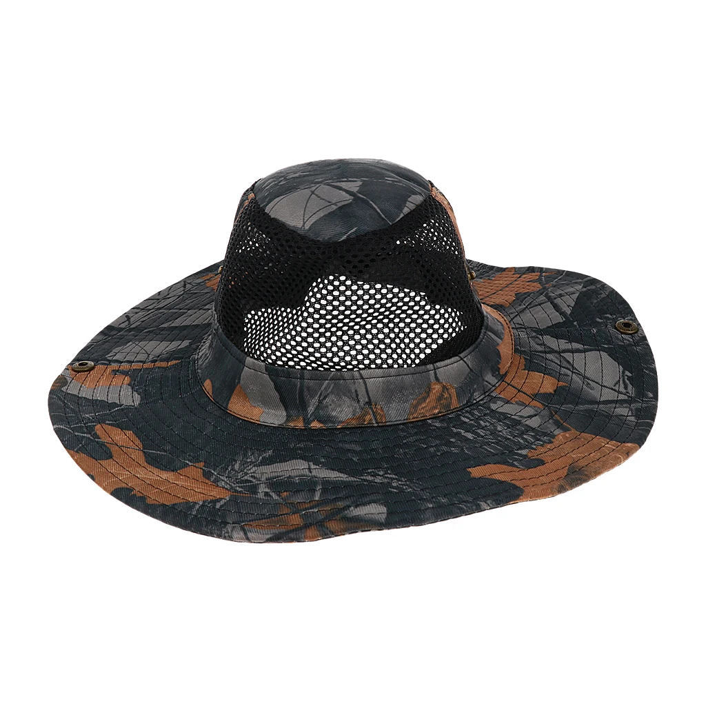 Camouflage Wide Brim Hat Fishing Bucket Bonnie Safari Sun Cap Windproof Polyester Fishing Caps for Women Men