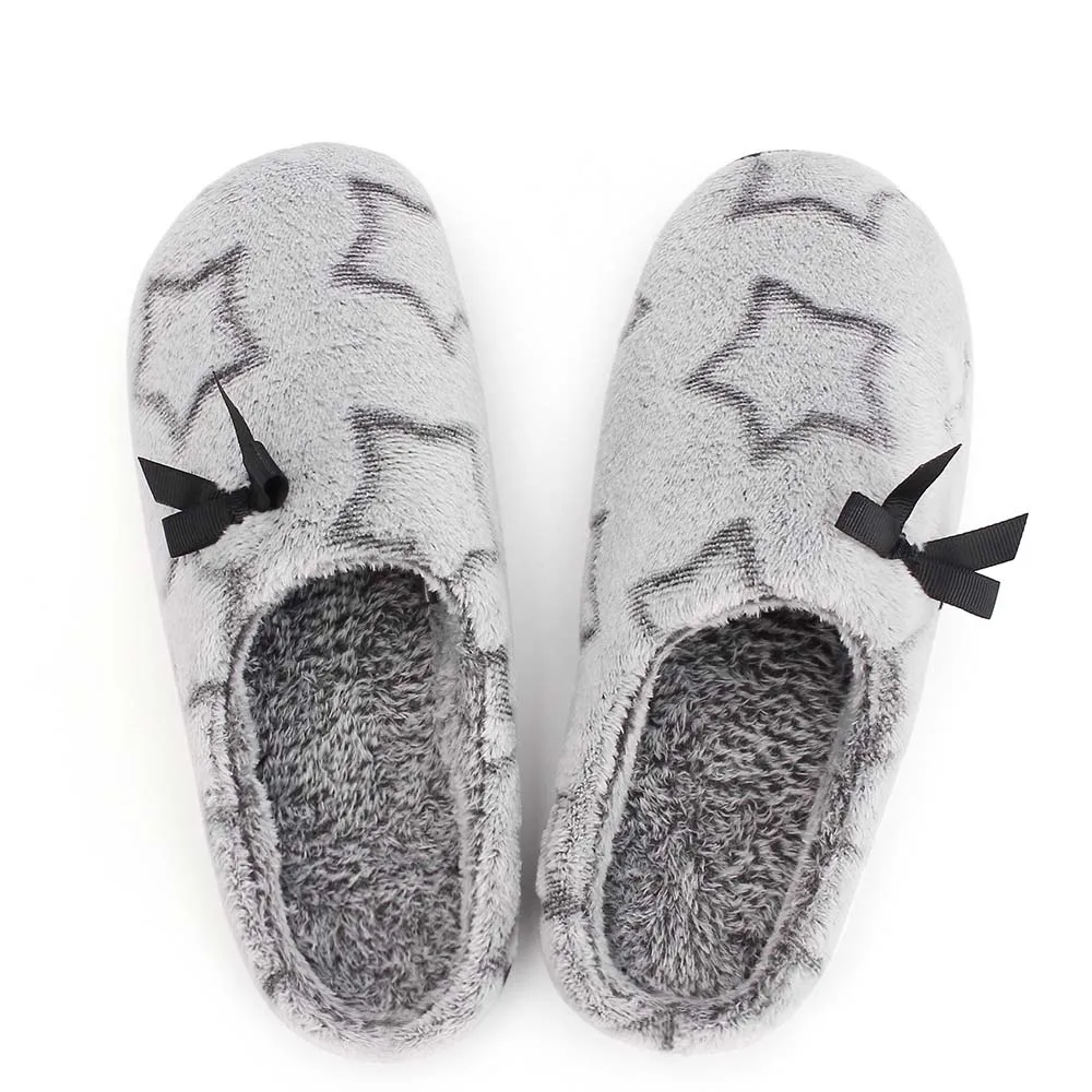 WFL/Женская обувь удобные фланелевые зимние домашние тапочки с рисунком звезды на нескользящей подошве теплые мягкие Меховые тапочки с эффектом памяти - Цвет: Black