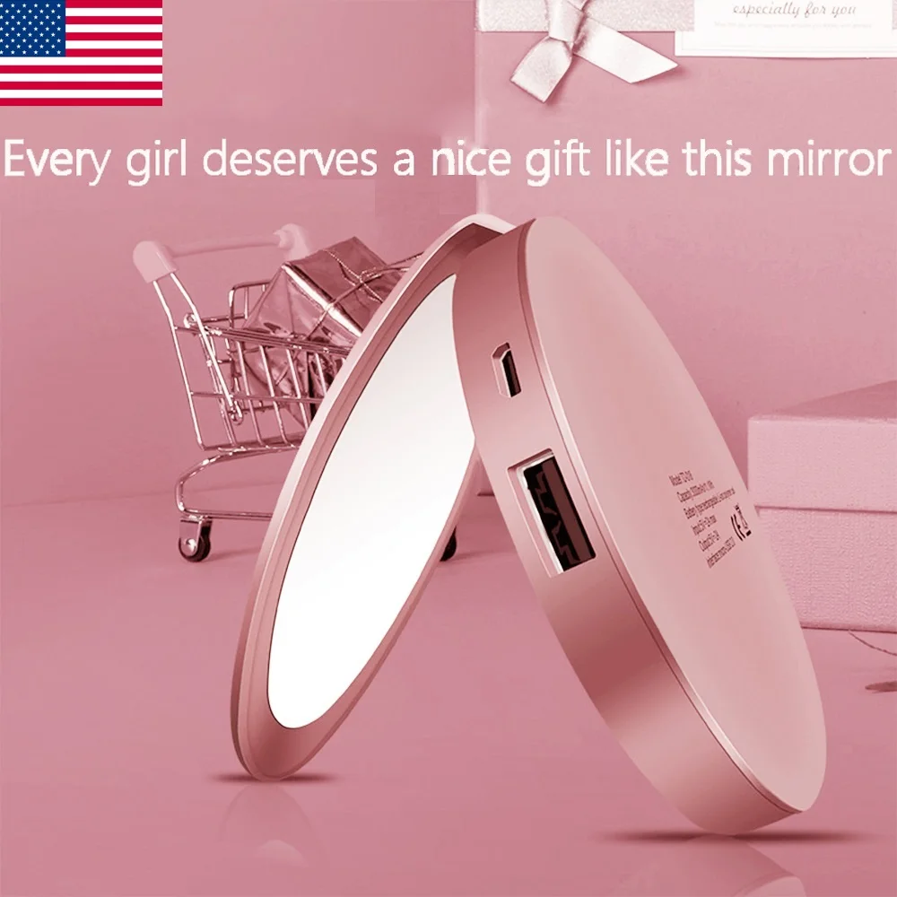 

3X Magnifying Led Makeup Mirror Portable Hand Held Compact Mirror Pocket Vanity Mirror Cosmetics Mirrors 3000mAh Power Bank