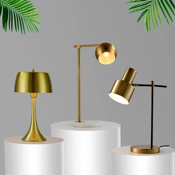 

Postmodern LED table lamp bedroom bedside living room study American light luxury brass gold Nordic reading table lamp