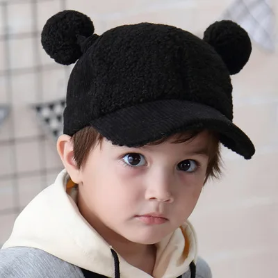 HPBBKD New Fashion Warm Baby Cute Hats Baby Cap For Children Winter Plus cashmere Cotton Hat Kids beanies Boy Girls Hat GH705 - Цвет: Black