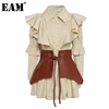 [EAM] Women Yellow Ruffles Split Joint Irregular Shirt Dress New Lapel Long Sleeve Loose Fit Fashion Spring Autumn 2022 1DA401 ► Photo 1/6