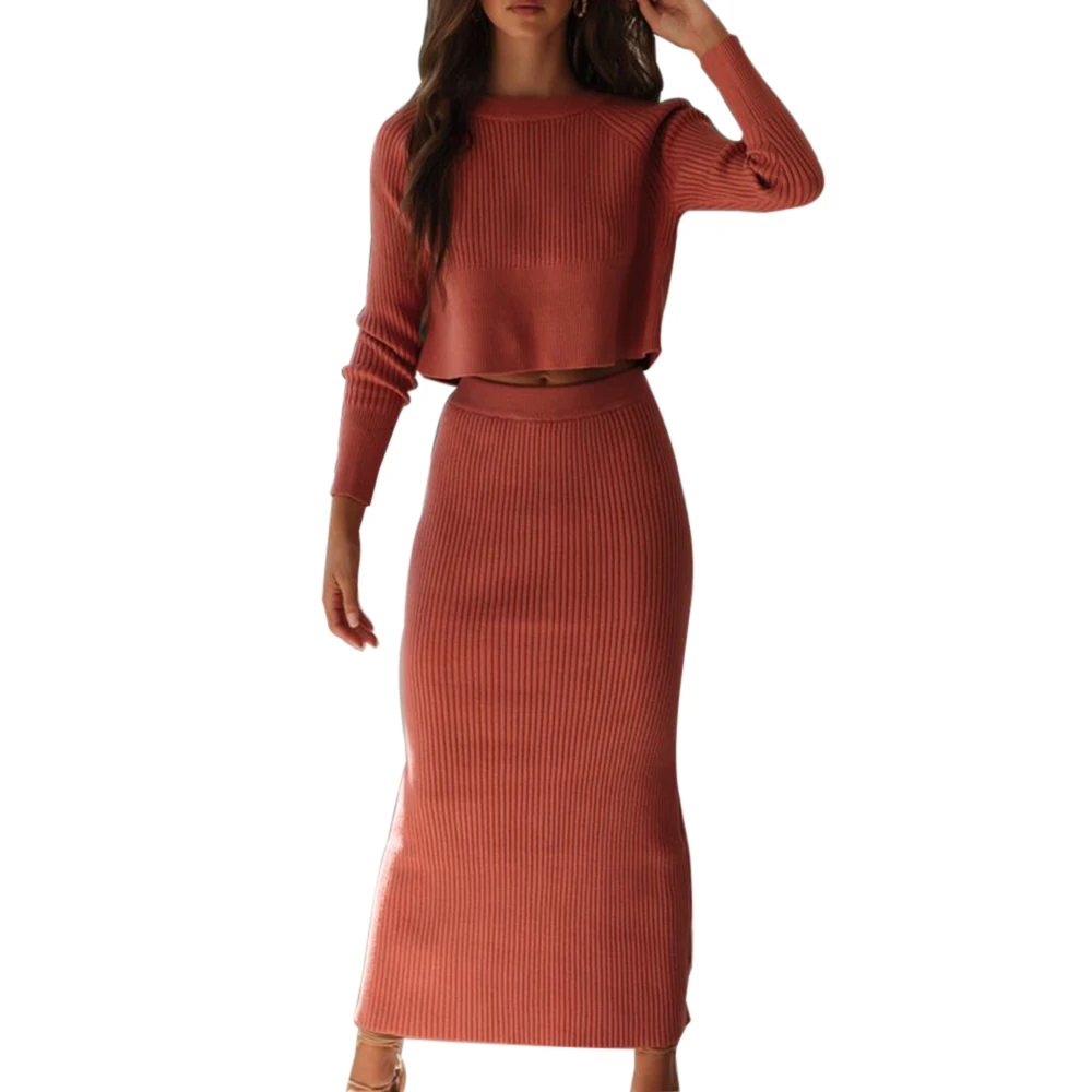 Red Vertvie Autumn Two Piece Sets Knitted Elegant Tracksuits Female Casual Warm White Sweater Skirts Sexy Lady Winter Suit Sets 2Pcs - Цвет: Red