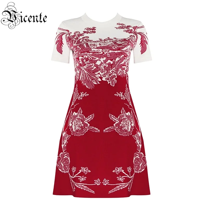 VC все ТРАПЕЦИЕВИДНОЕ ПЛАТЬЕ элегантное цветочное жаккардовое Vestidos с короткими рукавами и круглым вырезом праздничное платье-повязка знаменитости
