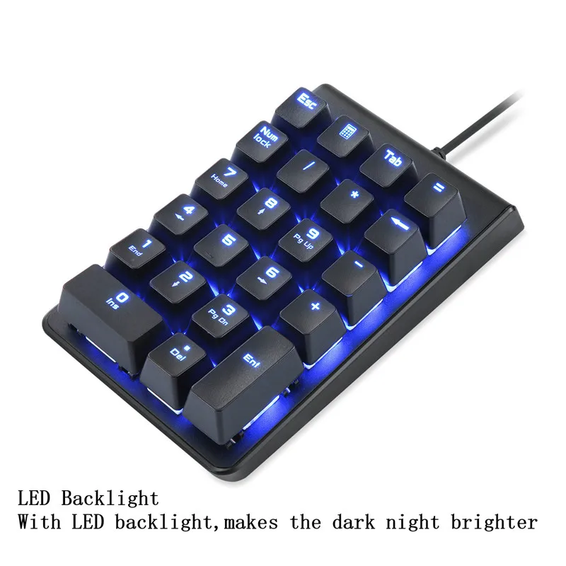 MOTOSPEED K22 Mechanical Numeric Keypad Wired 22 Keys Mini Numpad LED Backlight Keyboard Extended Layout for blue/ Red Switch