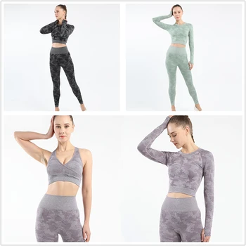 

2pcs/set Women Seamless Sport Suit Shirts Crop Top Leggings Set Gym Running Active Wear Clothes Fitness Tracksuit Workout Set