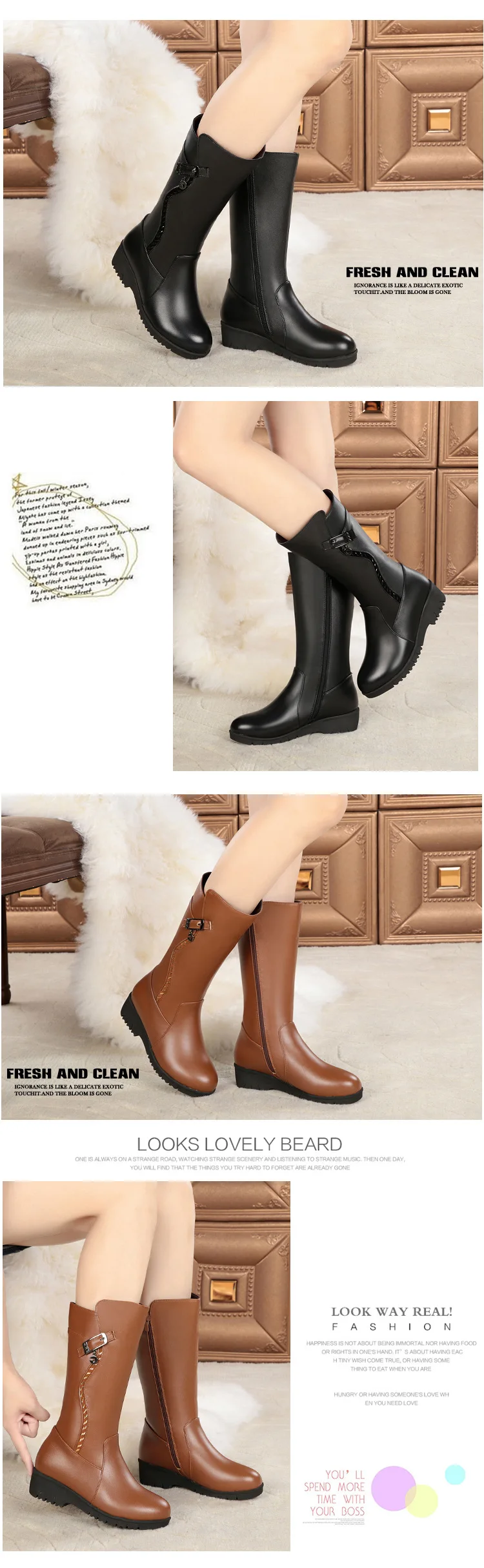 Krasovki/женские зимние ботинки из натуральной шерсти теплая обувь на меху высокие плюшевые сапоги из натуральной кожи женские зимние ботинки на платформе